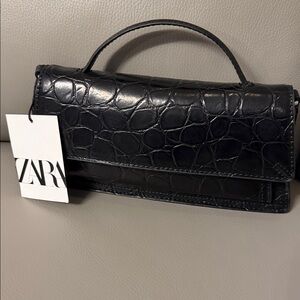 Zara Black Crocodile Pattern Clutch